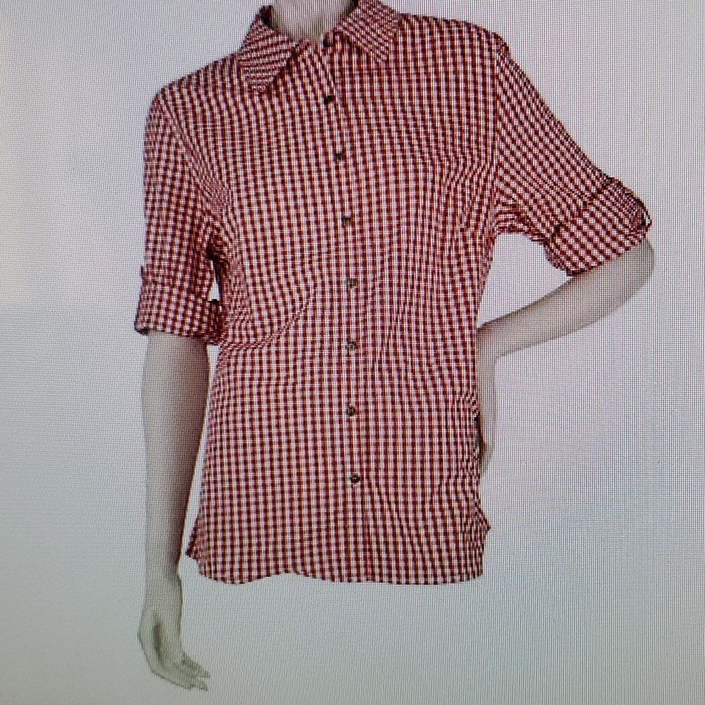 DENIM  & CO. ROLL SLEEVE GINGHAM  BUTTON FRONT WOVEN SHIRT L BUNDLE 2